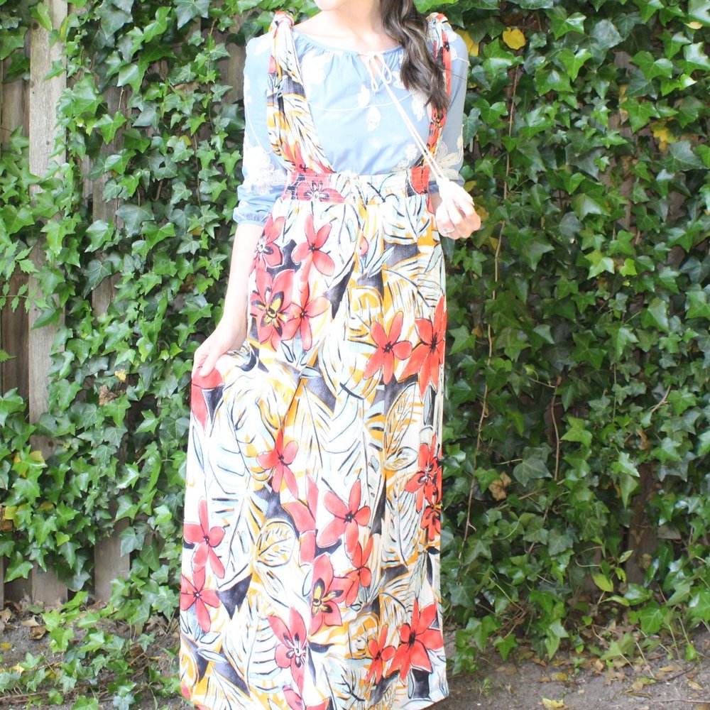 Tropical Floral Flowy Maxi Skirt
